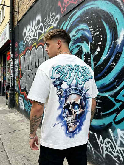 White and blue Godspeed shirt